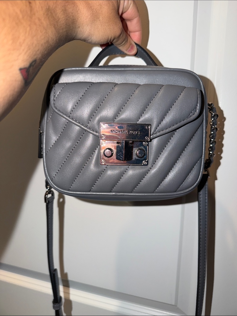 Michael Kors Gray Quilted Leather Crossbody Camera Bag